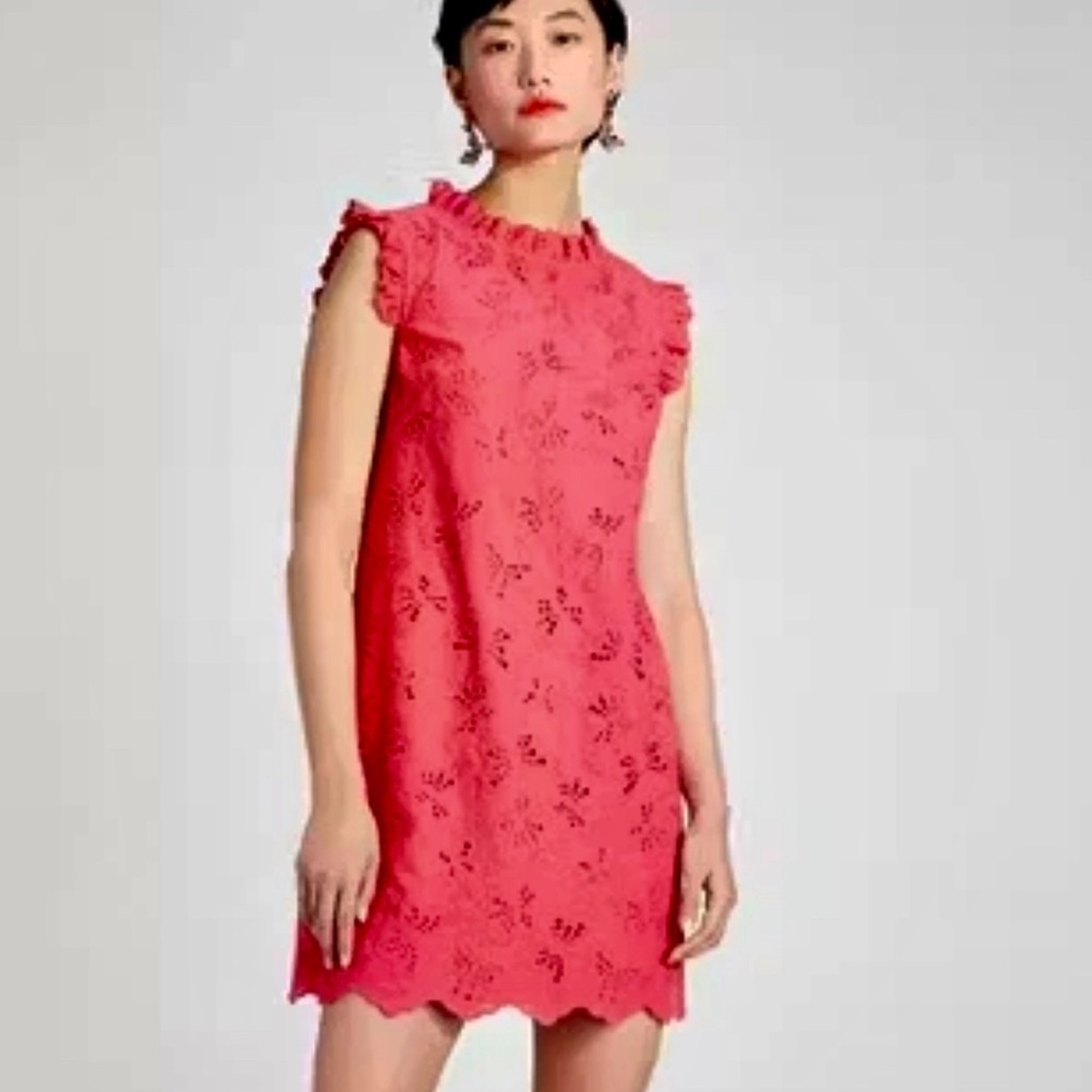 $218 Kate Spade Butterfly Embroidered Cotton Eyelet Ruffle Shift Dress, 8